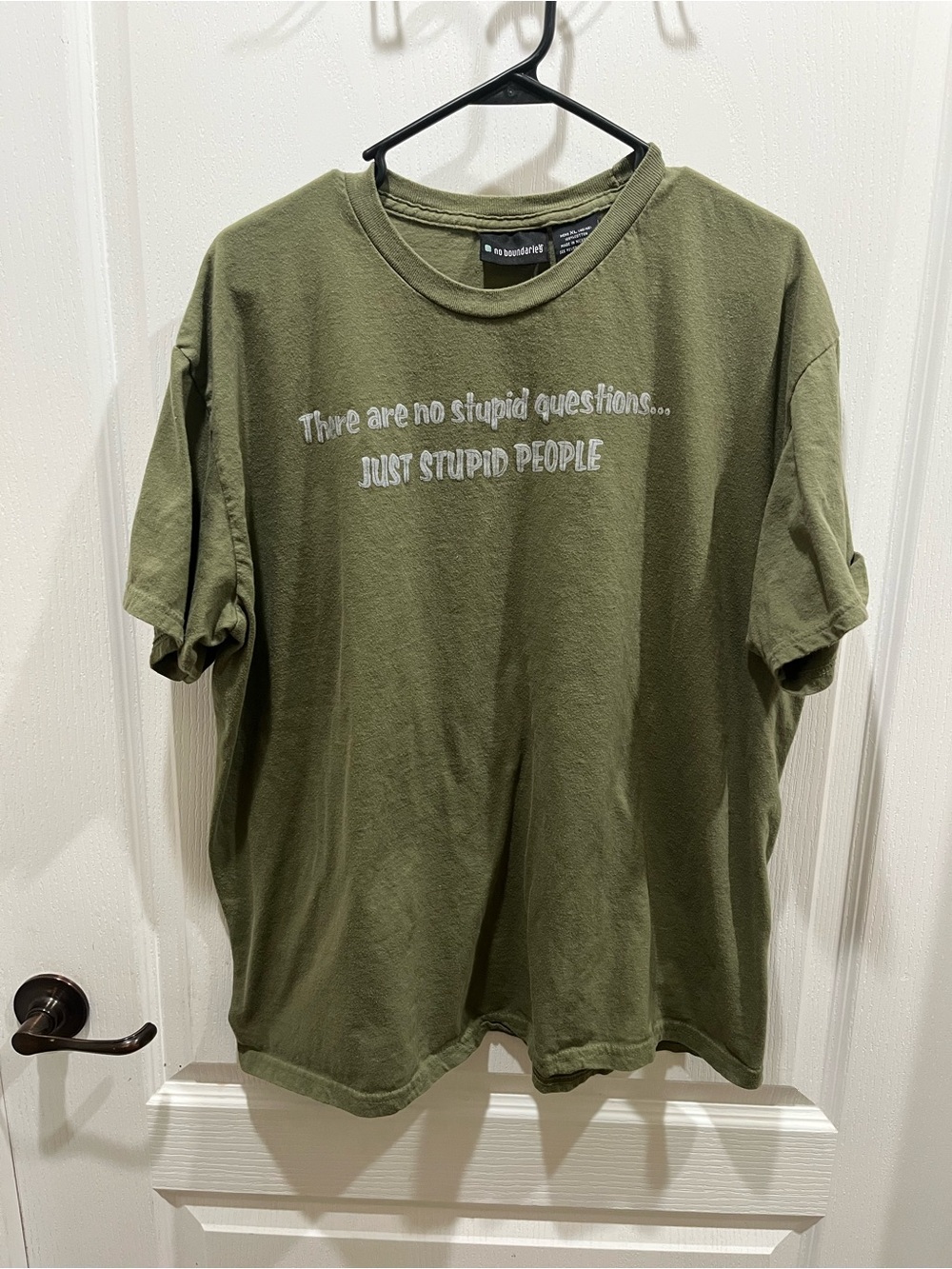 No Boundaries Olive Green Short Sleeve Graphic Tee with White Slogan